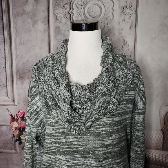 DESIGN365 Heathred Gray Open Cowl Neck Long Sleeve Warm Soft Sweater Size Large - Picture 5 of 9